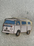 White Campervan Enamel Pin Badge